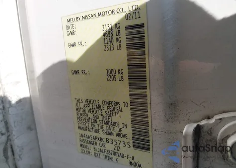 2011 Nissan Maxima 3.5 Sv from USA, damaged, VIN 1N4AA5APXBC835735